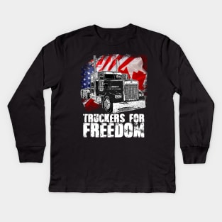 American Flag Canada Flag Freedom Convoy 2022 TRUCKER Driver Kids Long Sleeve T-Shirt